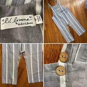 L’il Lemons (For Love & Lemons) $85 Kids Gray Stripe Linen Jumpsuit 6T NWOT